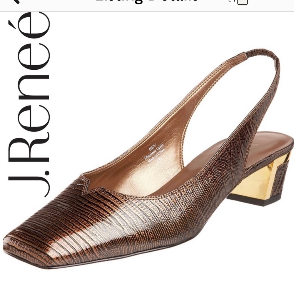 J. Renee Bev Square Toe Block Heel Sling Back Pump Heels 7.5